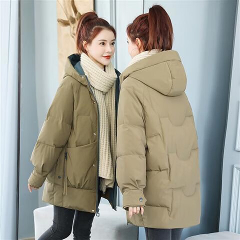 洛之潮棉服冬季女大童加厚短款新款宽松休闲韩版保暖式棉袄外套 卡其色 S80-100斤