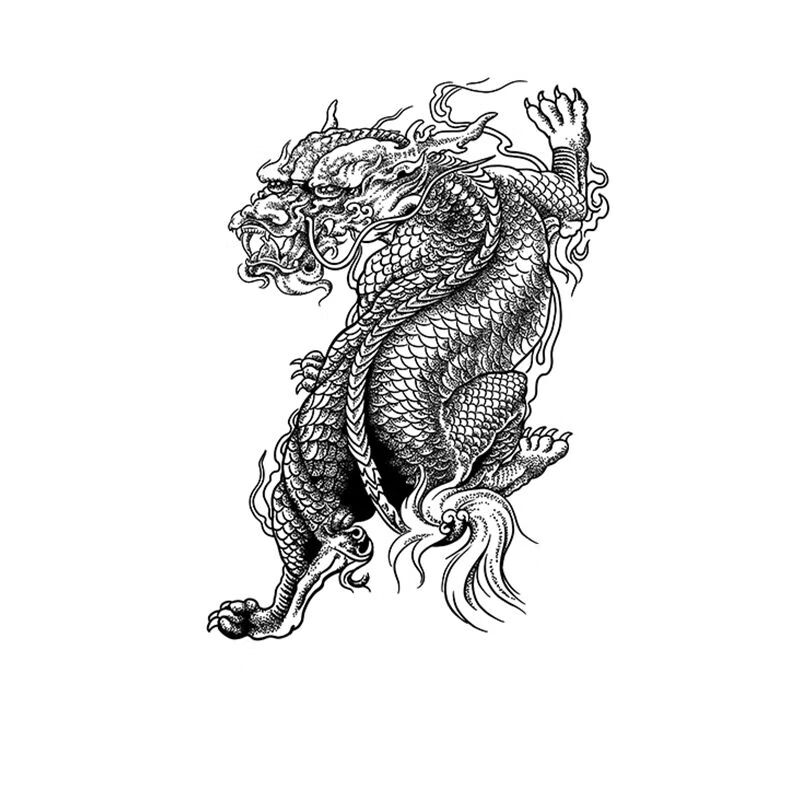 墨方采貔貅龙头纹身贴草本半防水持久男花臂仿真社会手臂不反光 貔貅