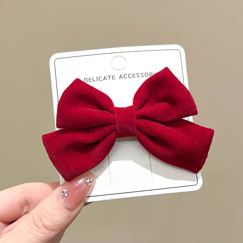 发夹头饰红色蝴蝶结发卡公主拜年夹子头饰高马尾发饰 1红色丝带蝴蝶结