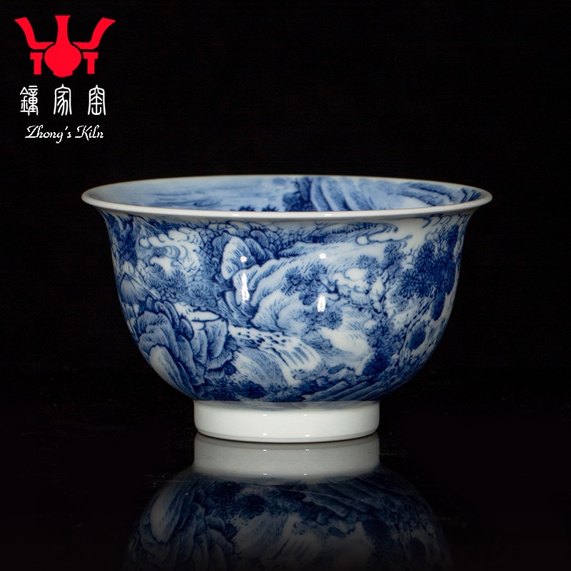 钟家窑陶瓷主人杯景德镇全手工手绘重工内外细工山水品茗茶杯单杯