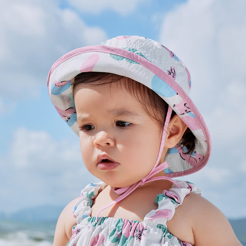 柠檬宝宝儿童夏日卡通透气盆帽男女童防晒防紫外线透气渔夫帽可调节帽围 山野漫步粉 帽围52CM