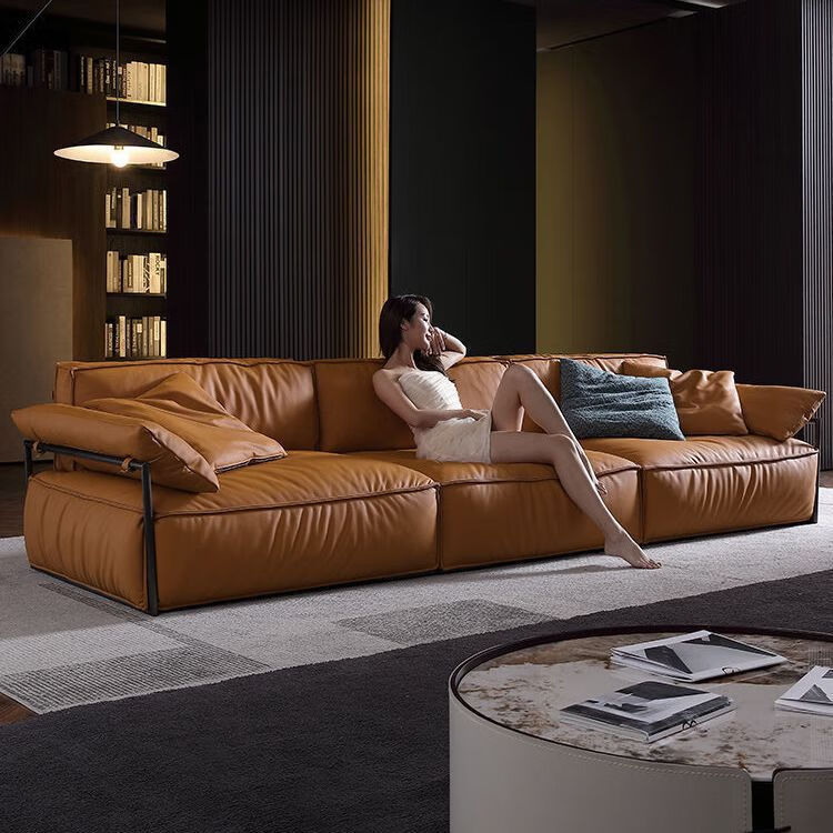衔口头层牛皮真皮沙发意式客厅现代简约小户型直排双人客厅组合 1米