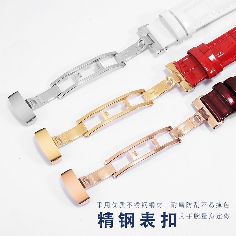真皮手表带代用天梭表带1853库图T035表带女真皮表带配件T035210A牛皮手表链 酒红色--银扣 18mm