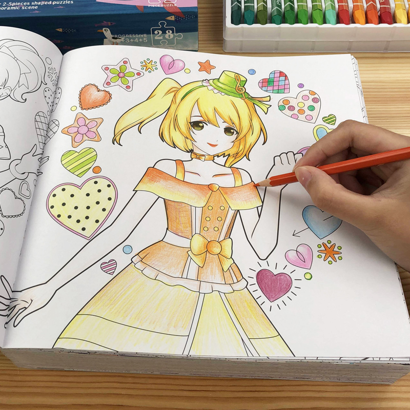 女孩黑白涂色画画本2-3-6-8岁儿童绘画册宝宝涂色书公主填色绘本 菲梦