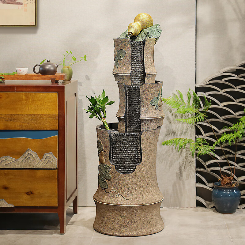 漢韻堂室內(nèi)電視柜流水?dāng)[件新中式客廳家居裝飾循環(huán)水景觀落地噴泉 S185-1節(jié)節(jié)高落地流水