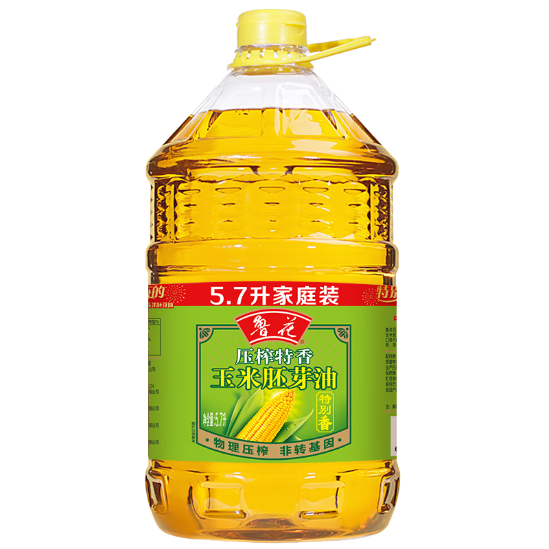 魯花食用油 非轉(zhuǎn)基因壓榨特香 玉米胚芽油 5.7L*1桶