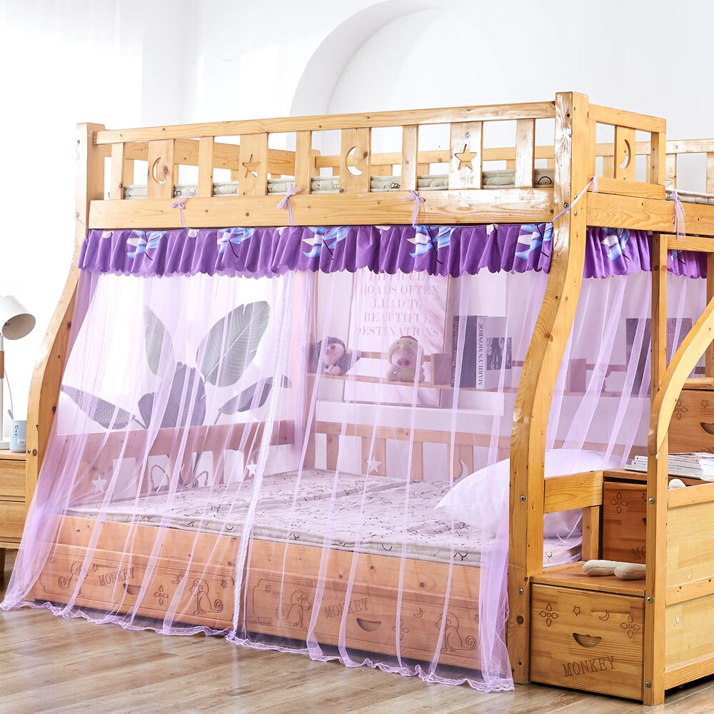 雪玉兰子母床蚊帐上下铺梯形不挡书架子母床蚊帐上下铺梯形不挡书架1.