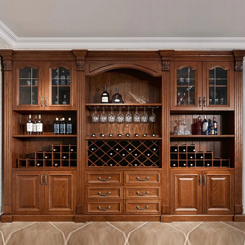 欧伦美 酒柜 欧式实木大酒柜 4门6门红酒柜 别墅雕花玻璃酒柜 餐厅