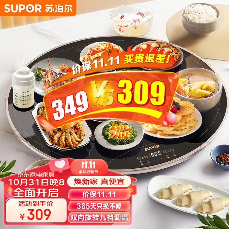 苏泊尔（SUPOR）暖菜板 饭菜保温板热菜板 加热桌垫菜板 发酵解冻定时安全童锁加热板（圆形）可旋转 BZ60A801怎么样,好用不?