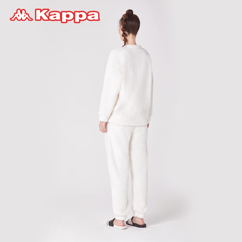 KAPPA卡帕睡衣女秋冬新款米粒绒加厚保暖套头笑脸可外穿女士家居服套装 白色 L 建议(105-120斤)