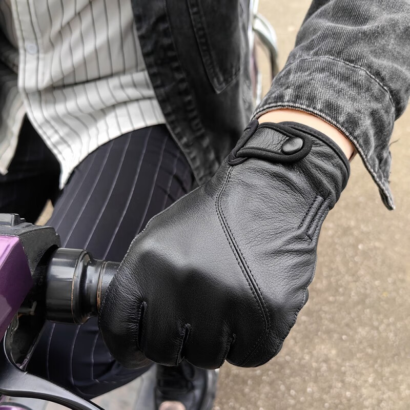 JEEP SPIRIT轻奢男士薄款头层牛皮手套复古触屏摩托机车四季骑行开车加厚真皮 黑色薄款透气好 XXL
