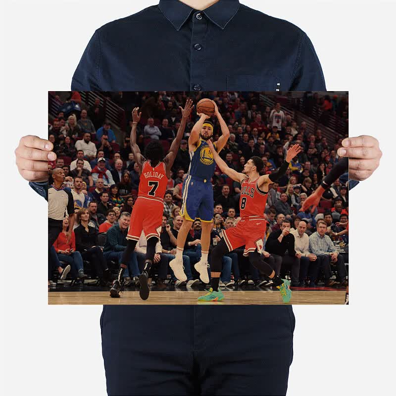 海报nba篮球明星复古牛皮纸海报宿舍装饰贴画 h1692 汤普森破纪录