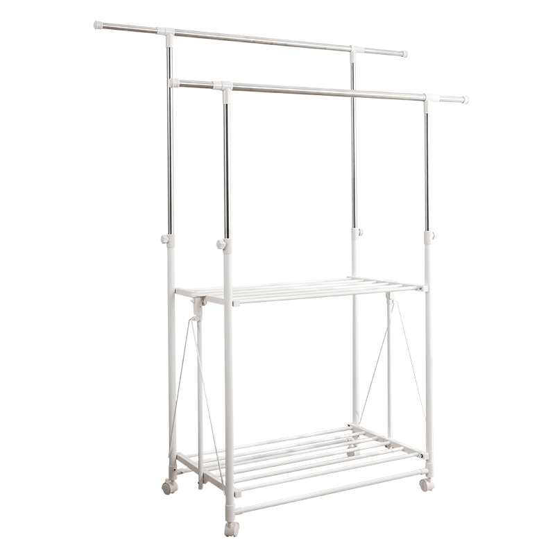 居友落地晾衣架免安装折叠双杆室内阳台家用户外伸缩挂衣架毛巾架 免安装-移动伸缩款-白色