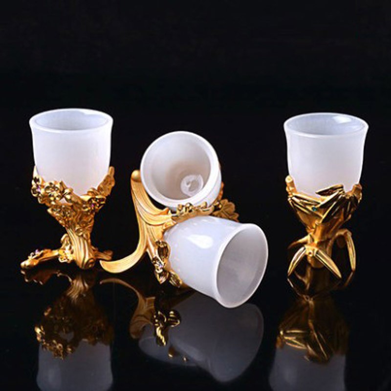 梅兰竹菊酒杯套装 白玉宫廷古典中国风酒具摆件高档礼物礼品