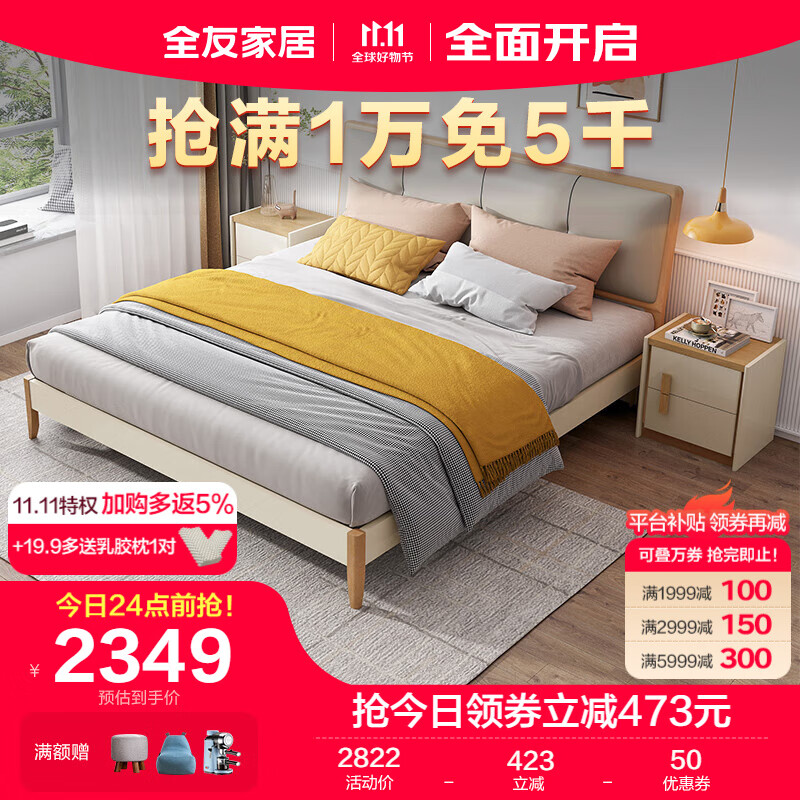 全友家居 双人床现代简约欧皮软靠床屏框架床122702H 1.8米床C+105171床垫使用感如何?