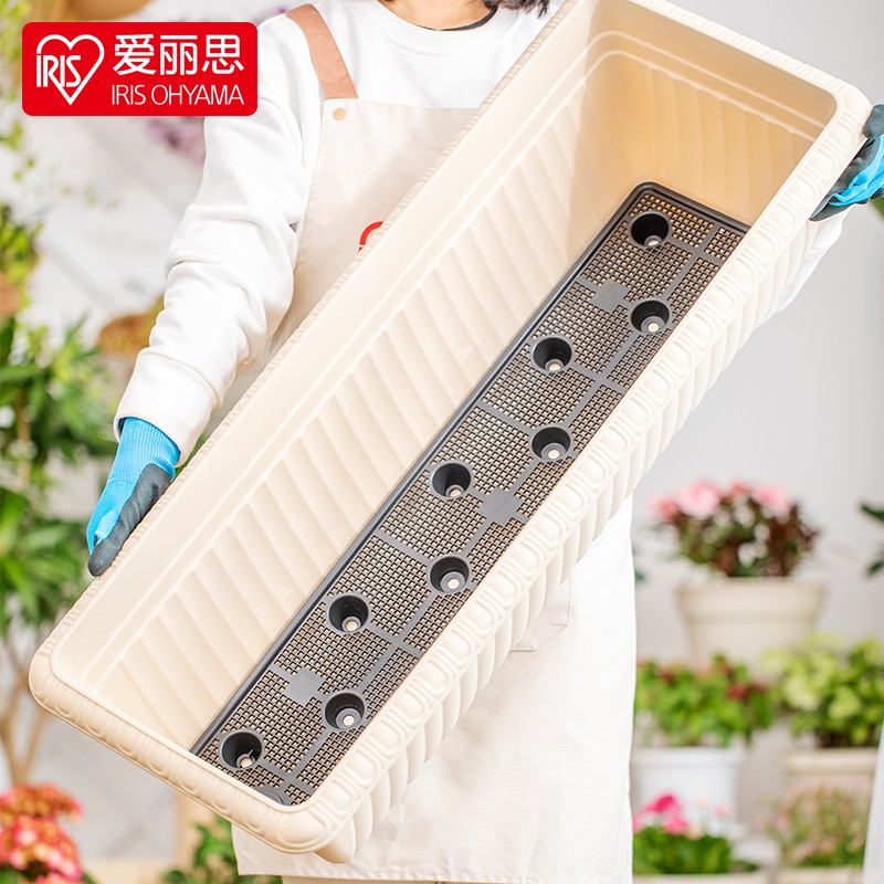 爱丽思（IRIS）长方形树脂花盆长条型专用蔬菜绿植草莓种植种菜盆阳台果蔬种植盆 【长70cm】约29L 浅米色 3个装【热销套装】