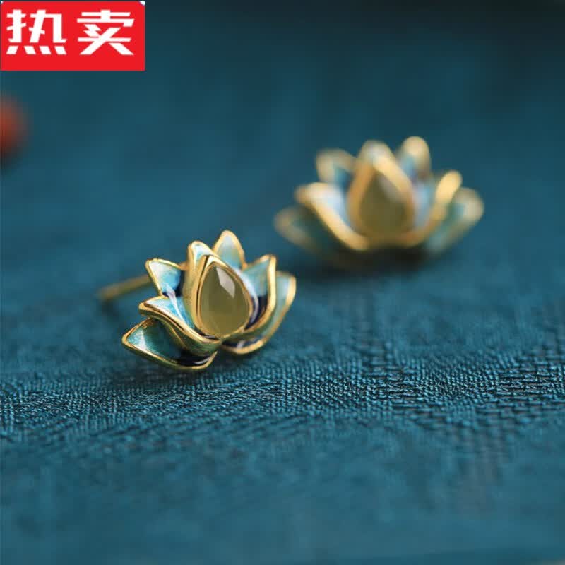 晗郁A.新中式莲花耳钉珐琅渐变花朵耳环女小众感仿和田玉复古耳饰 莲  莲花耳钉使用感如何?