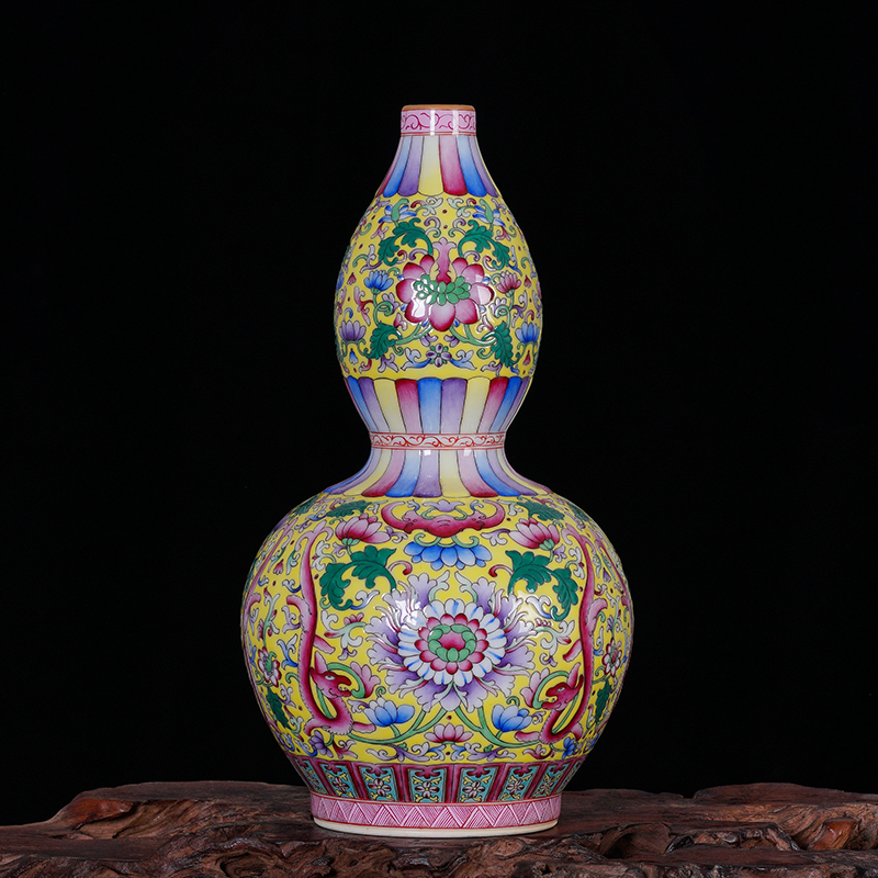 景德镇陶瓷工艺品花瓶 仿古手绘缠枝莲葫芦瓷瓶 家居装饰品摆设