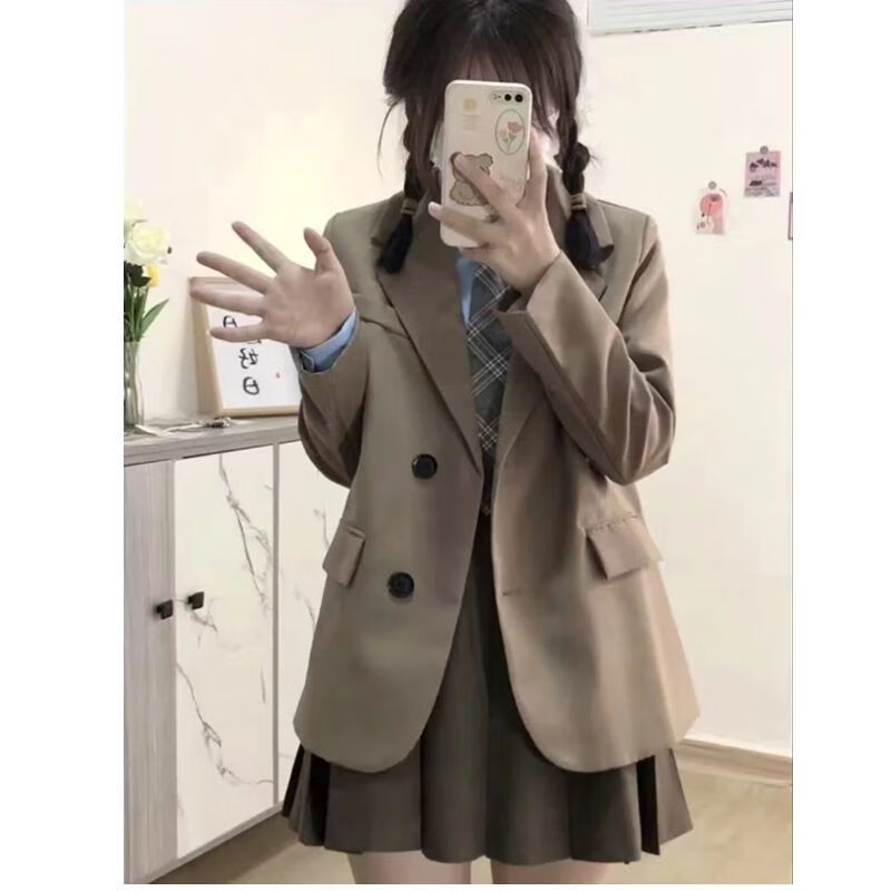 摩涉上班族女生秋冬气质西装外套咖色小西装外套女2022年秋冬加厚韩版