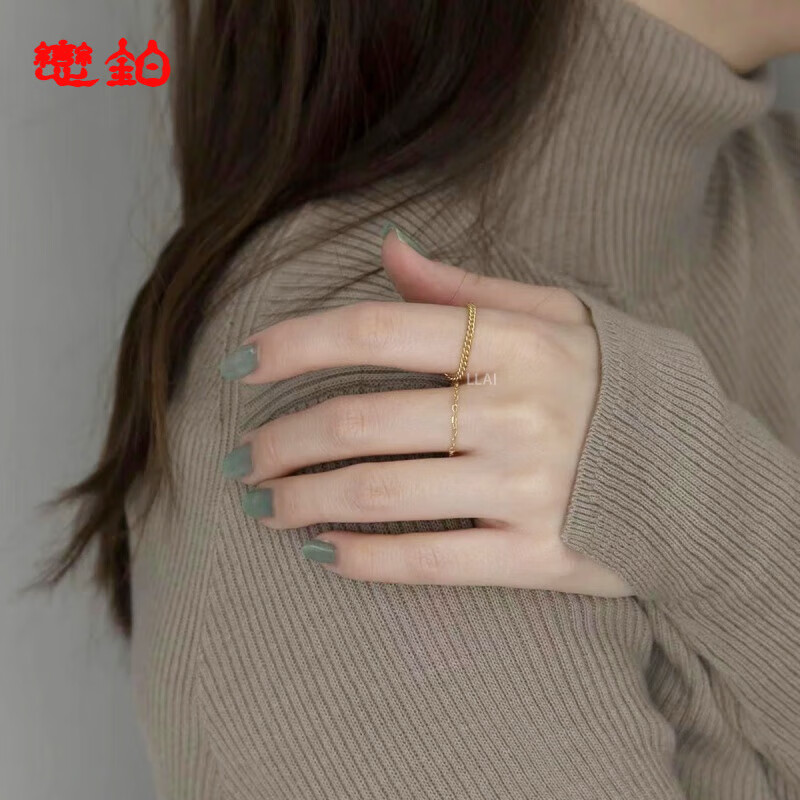 18k金戒指链条古巴链 彩金复古ins冷淡风粗软代购 1-6号