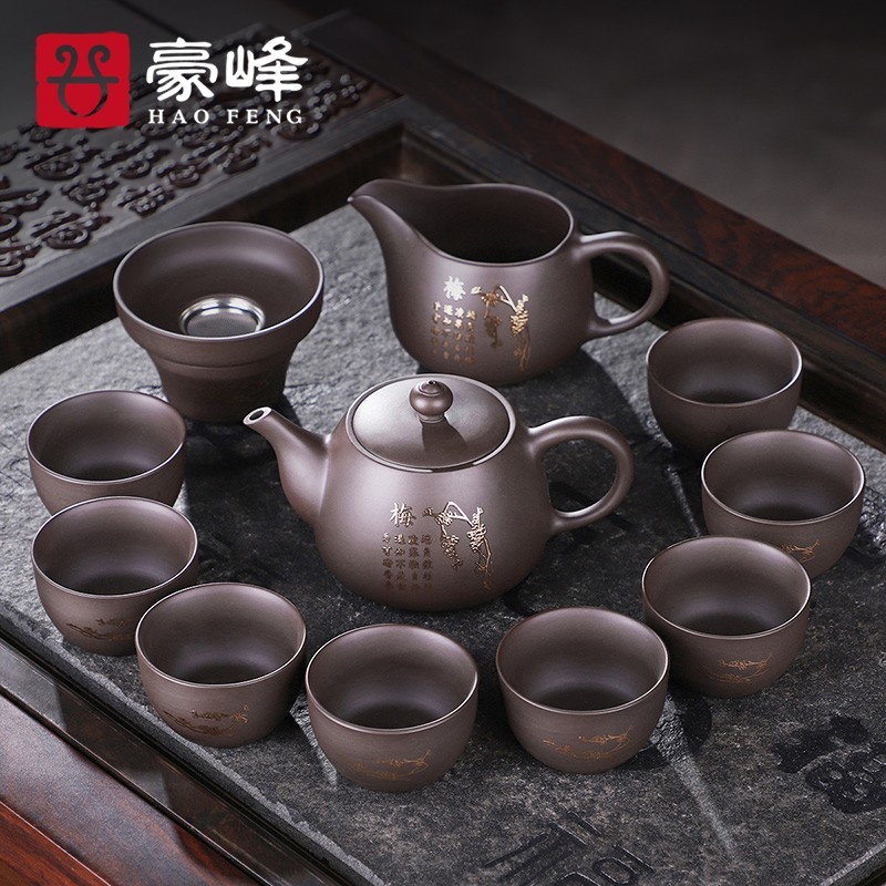 豪峰經(jīng)典紫砂壺功夫茶具套裝家用簡(jiǎn)約茶壺茶杯茶海配件紫砂茶具用品 紫砂山梅12件套 禮盒裝 1件