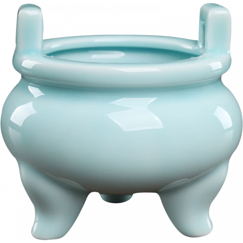 戴玉堂 陶瓷佛具用品大全套裝家用供奉供盤佛堂佛教擺件佛前花瓶香爐供佛水杯 D66-06 三足香爐天青 中號