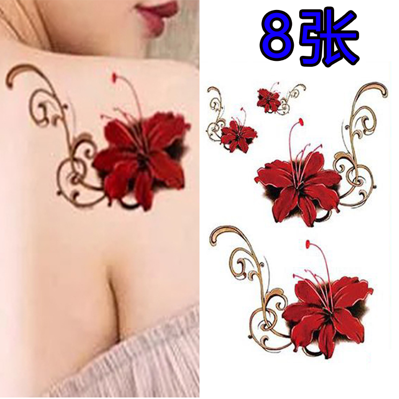 3d立体彼岸花纹身贴曼珠沙华遮疤性感ins防水逼真12x19cm
