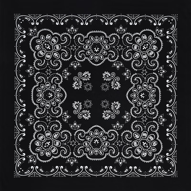 面罩  纯棉复古腰果花大方巾街头户外头巾面巾嘻哈hiphop a款—黑色