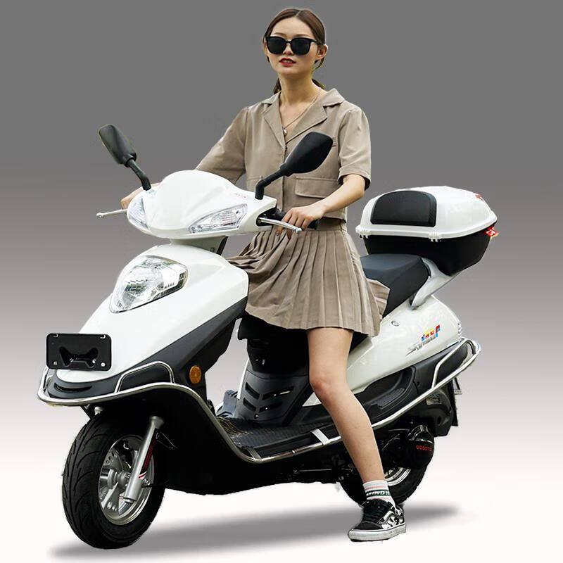 卡百瑞宇鉆燃油踏板車摩托車125CC 助力車雙人代步電瓶車外賣車國四省油 白色-電噴125帶尾箱可上牌