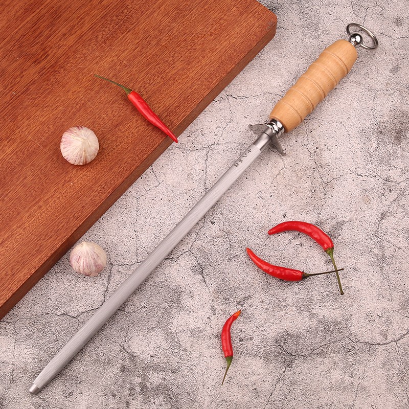 十八子作细纹磨刀棒专业商用屠宰肉档专用磨刀棍家用厨房磨刀工具 12寸木柄磨刀棒