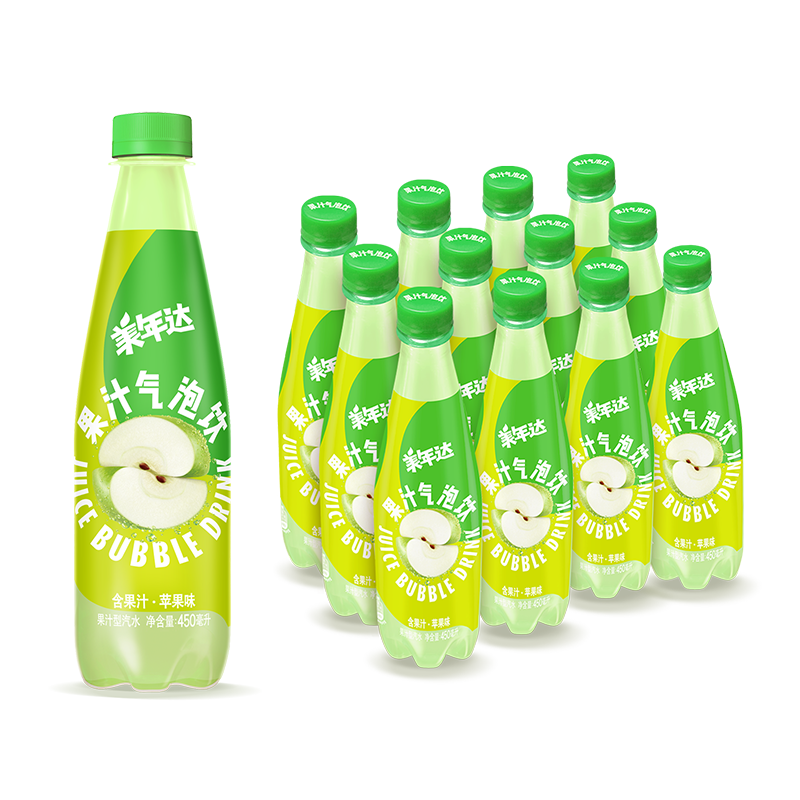 plus会员:百事可乐 美年达mirinda 苹果味果汁气泡饮 450ml*12瓶*4件