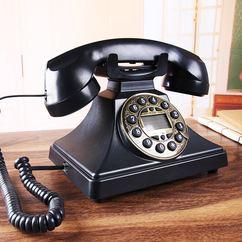 2021新款老式欧式仿古电话机美式复古座机家用办公电话黑色金属旋转 黑色按键普通版