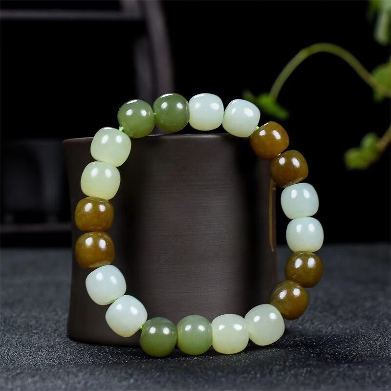 洁玉堂和田玉手串女款老型珠单圈手链 玉石手链三色女士时尚手捻