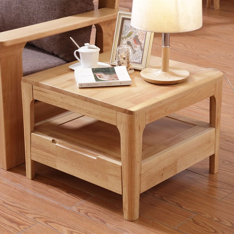 木尔雅全实木茶几电视柜客厅现代简约家用原木茶几带抽屉长方形小户型 全实木加厚100*50*45CM【四抽】胡桃色 【送货上门】自行安装