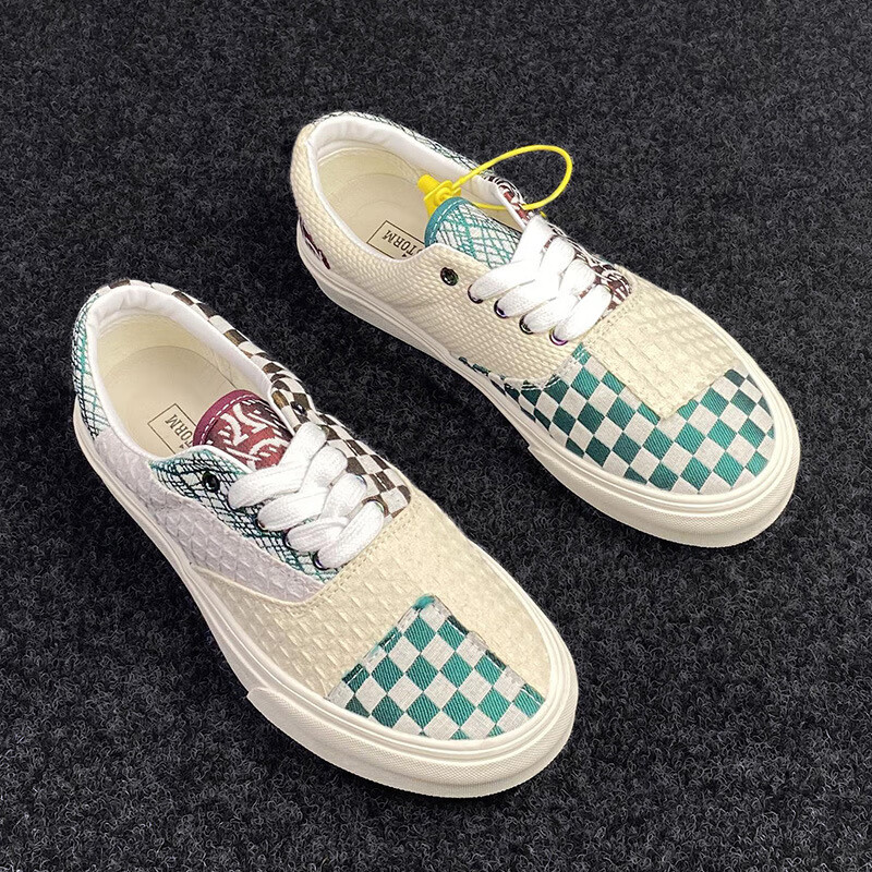 方其万斯fog板鞋男黑白字母涂鸦大码帆布鞋男2024春季滑板鞋情侣鞋