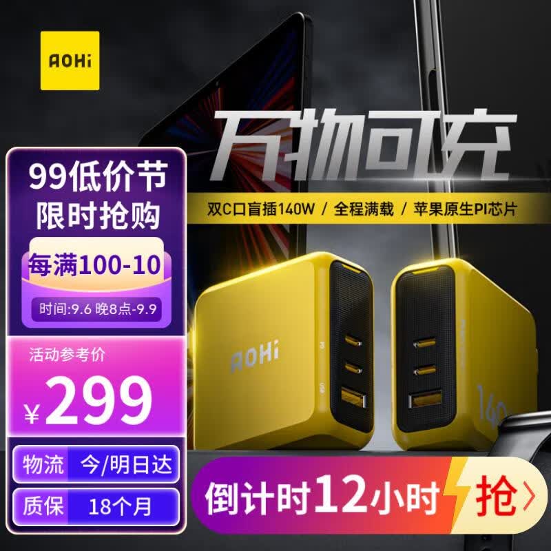 Aohi奥海140W氮化镓GaN充电器头 UFCS融合快充 typec多口插头PD3.1 适用苹果笔记本电脑iPad手机120W怎么看?
