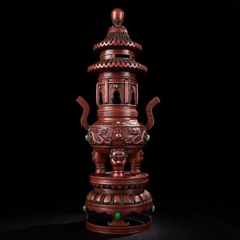 铜人艺巷铜人艺巷全铜塔式熏香炉带底座盘香炉香薰炉三足鼎炉家居装饰