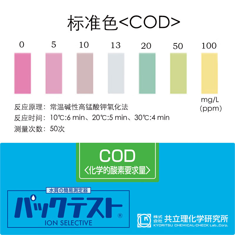 日本共立 COD氨氮总磷总氮试剂盒污水余氯检测镍铜离子快速包 COD测试包(0-100mg/L )50次 日本