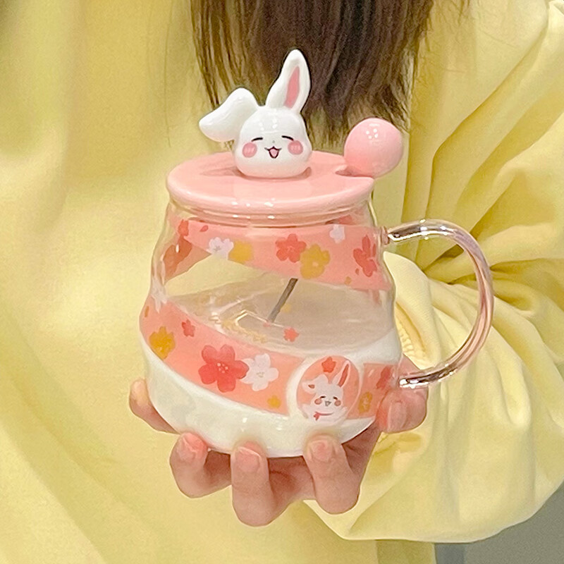 智帅高颜值可爱水杯女生兔子马克杯玻璃杯带盖办公室仙女吸管杯子家用