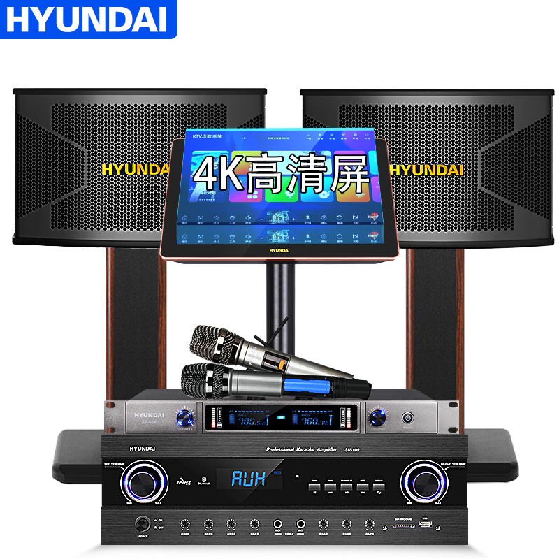 现代（HYUNDAI）W-10A家庭影院KTV音响套装 点歌一体机 家用卡拉OK电视音响 10英寸三分频2T点歌机充电麦克风