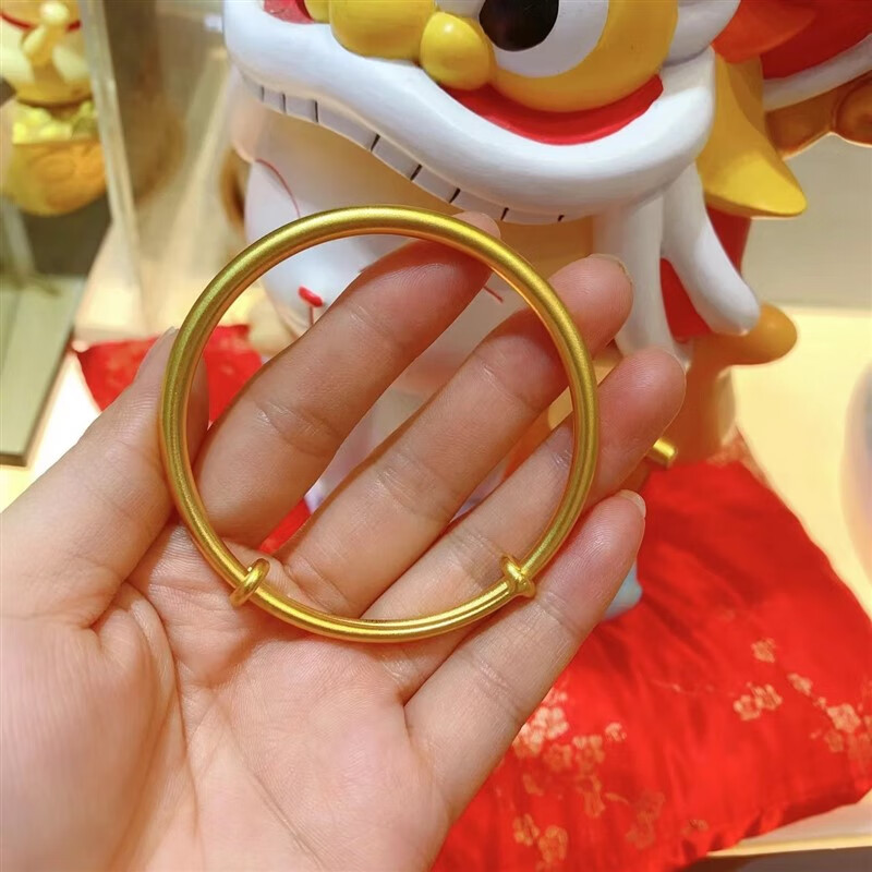 石宫匠越南沙金古法传承手镯圆肚推拉不掉色实心时尚简约黄手环 磨砂