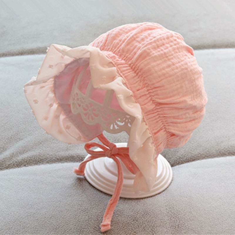 京蝌蝌刚出生时尚防晒帽子夏季薄款公主胎帽女婴漂亮宫廷风 粉色(花边