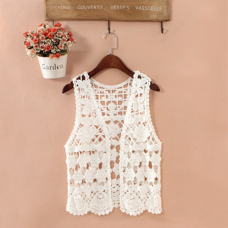 成人女生马甲春秋短款薄款背心马夹女式钩花镂空坎肩外套外搭夏外穿无