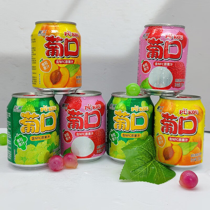 葡口（pukou）果肉饮料含NFC果汁葡萄黄桃荔枝草莓柚子金银花混搭口味便携整箱 【草莓】小瓶装238ml*10罐 日期新鲜破损包赔