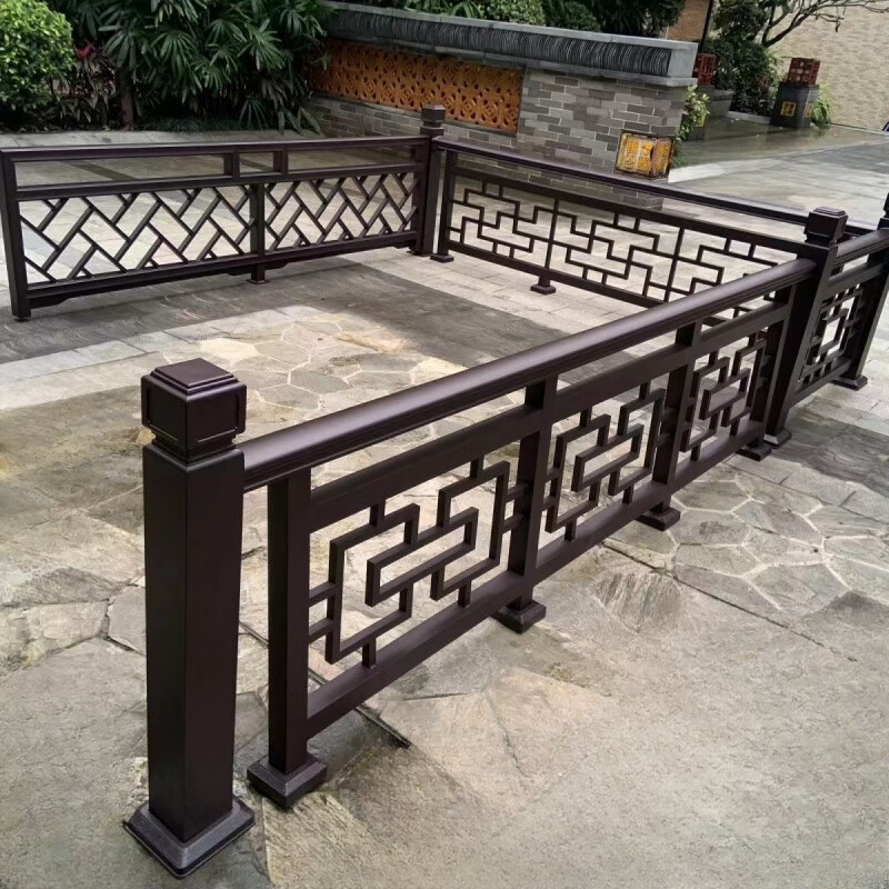 四合院铝艺新中式护栏仿木纹铝合金阳台扶手栏杆庭院围栏定制厂家