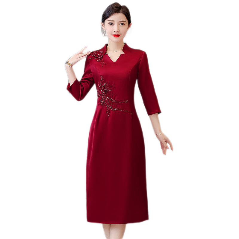 菲洛曼喜婆婆婚宴時(shí)尚禮服高檔秋季小個(gè)子婚慶裝春秋旗袍裙媽媽結(jié)婚高貴 單件:紅色(七分袖)[大碼貴 M (建議95-115斤)