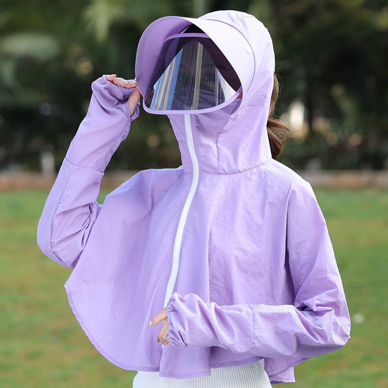 新品防晒衣帽洋气遮脸防晒衣女夏季透气遮阳服户外骑车防晒披肩女