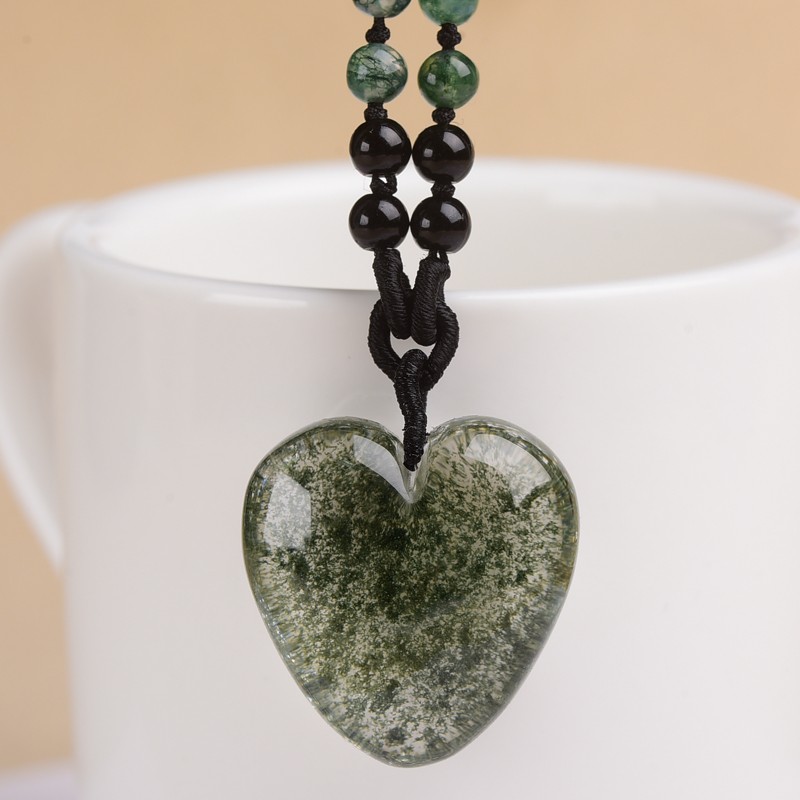 添祥 天然水晶 绿幽灵吊坠 心形吊坠 全净体幽灵异象我心永恒一心一意