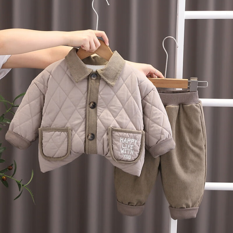 G.duck童装一岁宝宝衣服男童套装秋冬加厚保暖夹棉衣儿童外套婴幼童棉服 灰绿色 100 (建议身高90cm 3-4岁)cm