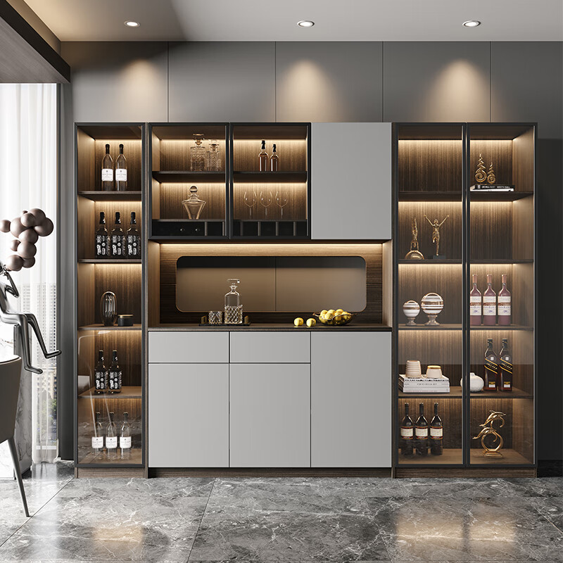 柜岩板边柜客厅北欧极简储物柜轻奢现代简约酒柜 加配感应灯,定制尺寸